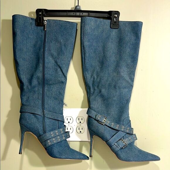 Sexy Size 12 Denim High Heeled Boots By ShoeDazzle - Picture 1 of 10